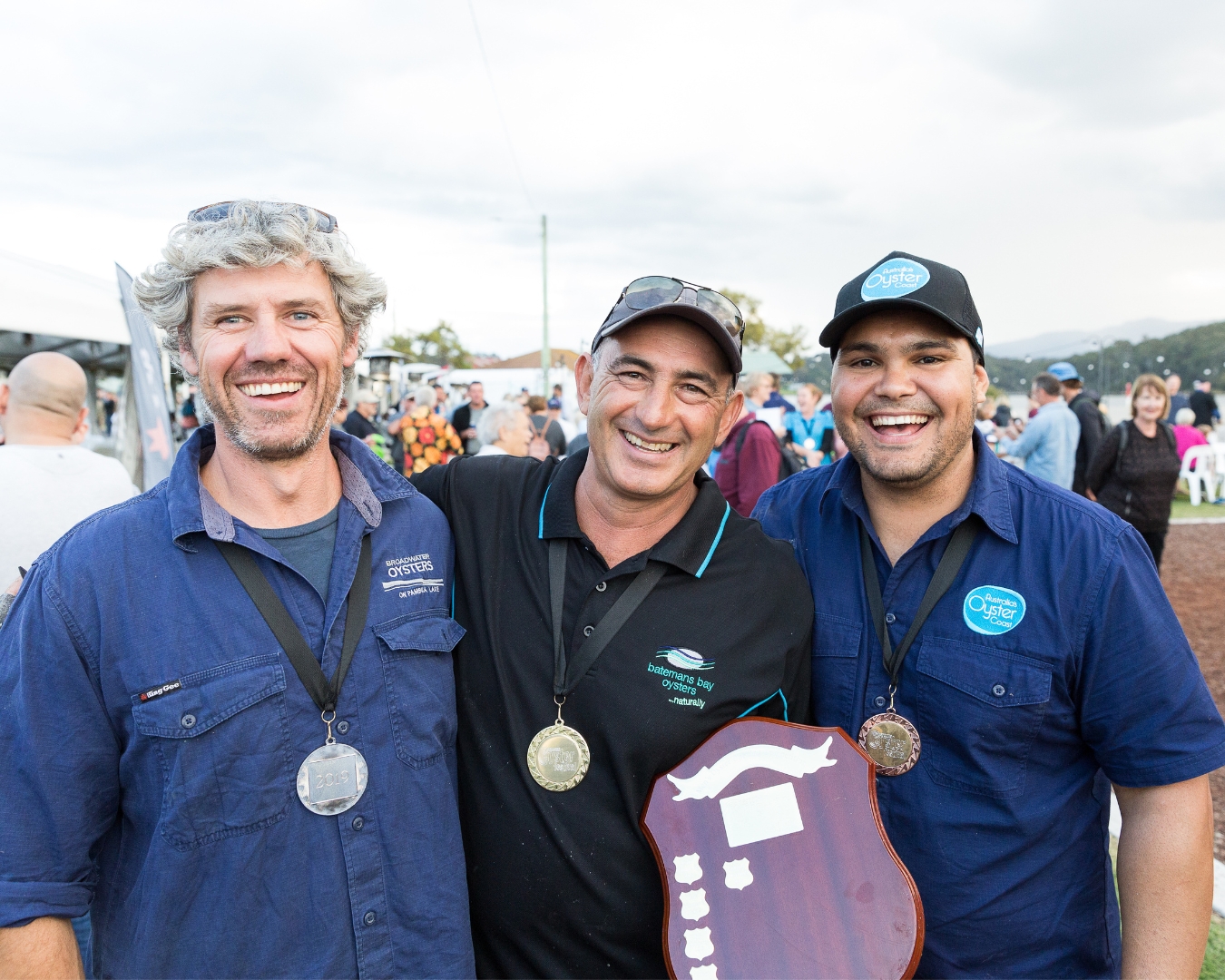 2019 Oyster farmers Greg Carton, John Yiannaros and Gerard Doody Dennis celebrate their win.
